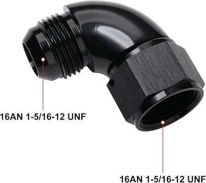 90 Degree 16AN Male to 16AN Female Swivel Full Flow Fitting Adapter Coupler Aluminum Black