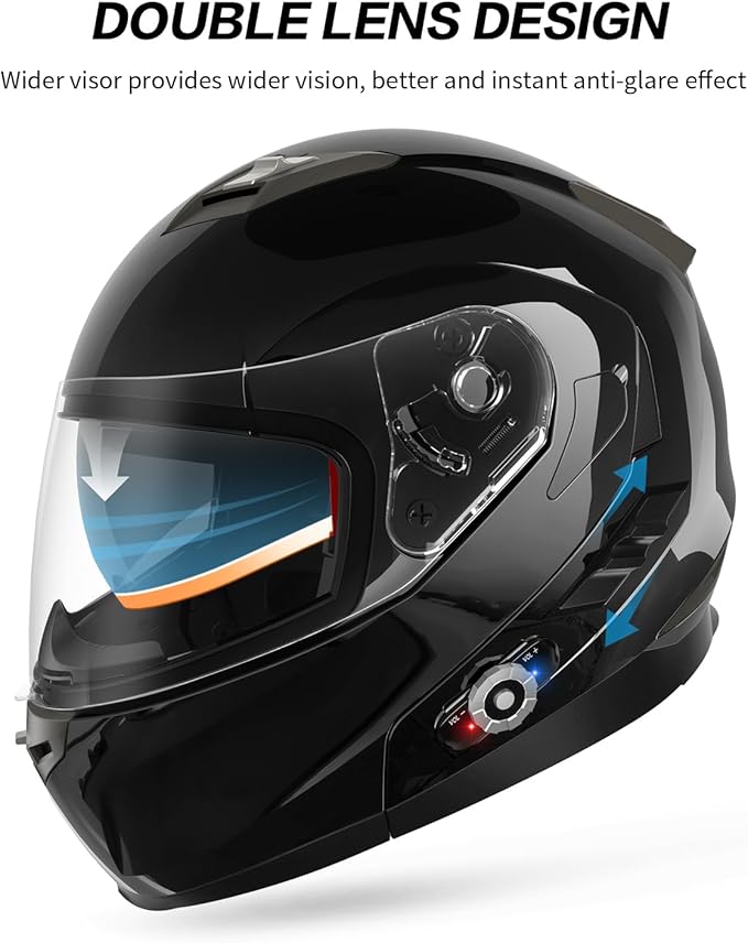 Motorcycle Helmet Bluetooth 5.0 Integrated New EPS FreedConn BM2-S Modular Flip Up Dual Visor Motorbike Helmet DOT FMVSS-218 Approved MP3 FM for Adults Men Women(X-Large, Glossy Black)