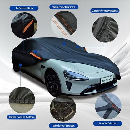 6 Layer Heavy Duty Car Cover Waterproof All Weather Protection with Cotton Liner, Universal Fit Lincoln MKZ, Chrysler 300, Tesla Model S, Cadillac CTS CT5, Dodge Challenger Charger