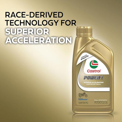 Castrol Power1 4T 10W-40 Full Synthetic Motorcycle Oil, 1 Quart, Pack of 6