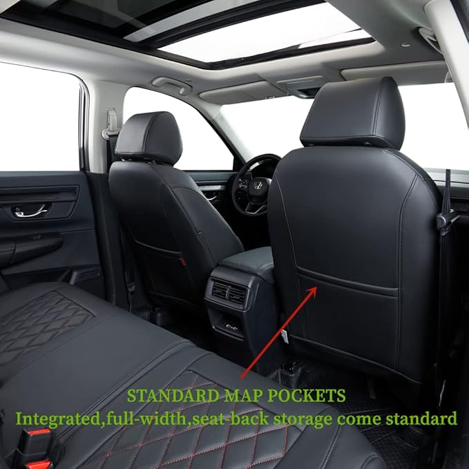 coverdream CRV Waterproof Leather Seat Covers Custom Fit for 2012 2013 2014 Honda CRV EX,SE,EX-L,Touring,Full Coverage,Airbag Compatible,Car Seat Protector(Full Set,Red/Black)