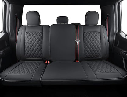LUCKYMAN CLUB F150 Faux Leather Seat Covers Fit for 2015-2024 2025 F150 SuperCrew and 2017-2025 F250 F350 F450 Super Duty Crew Cab Pickup Trucks(Rear,Black)