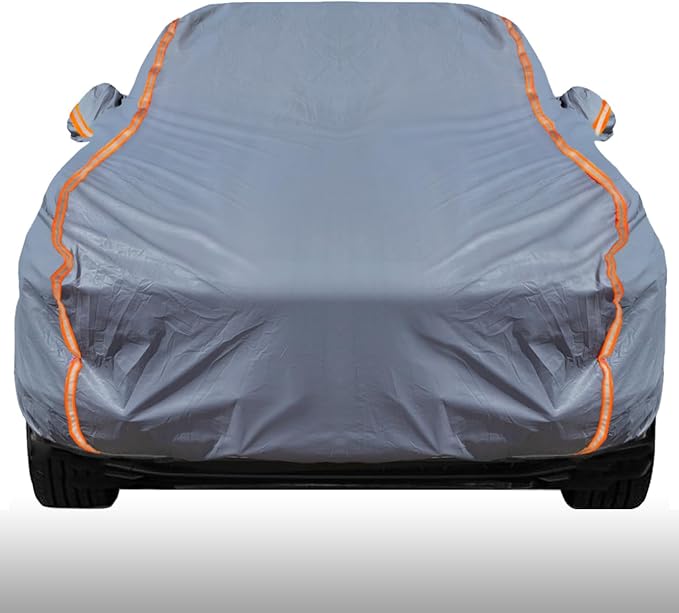 KEYOOG Universal Waterproof Heavy Weight Full Car Covers, Fit Sedan, All Weather, Outdoor Full Cover Weatherproof UV Sun Protection Snow Dust Storm Resistant with PEVA Cotton, for Cars Up to 208"