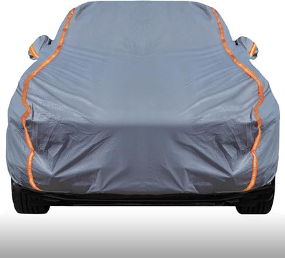 KEYOOG Universal Waterproof Heavy Weight Full Car Covers, Fit Sedan, All Weather, Outdoor Full Cover Weatherproof UV Sun Protection Snow Dust Storm Resistant with PEVA Cotton, for Cars Up to 208"