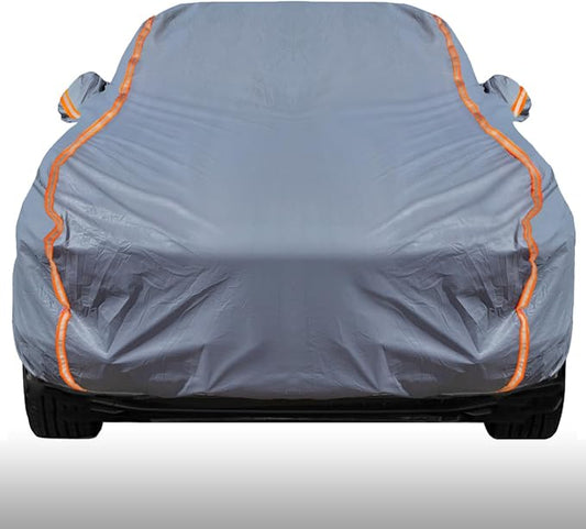 KEYOOG Universal Waterproof Heavy Weight Full Car Covers, Fit Sedan, All Weather, Outdoor Full Cover Weatherproof UV Sun Protection Snow Dust Storm Resistant with PEVA Cotton, for Cars Up to 208"
