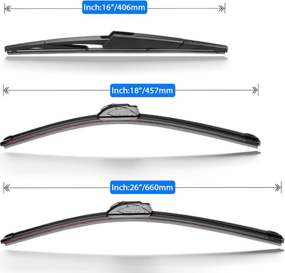 Windshield Wiper Blades Replacement for 2006-2014 Kia Sedona / 2007-2014 Hyundai Entourage Original Factory Quality Front Rear Wipers Blade Set for My Car - 26" 18" 16" (Pack of 3)