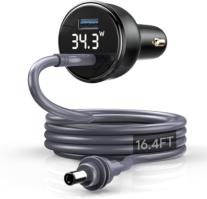 QUIDDITY Starlink Mini Car Adapter DC Power Cable + Cigarette Lighter Adapter 12V-24V with Digital Display, Water-Resistent Car Charging Cord with USB Type-C Port Starlink Mini Accessories(5M/16FT)