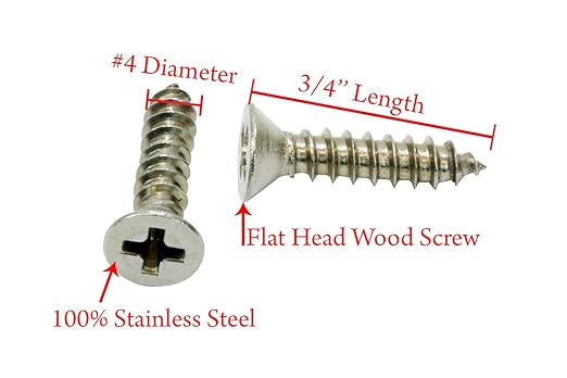 #4 x 3/4" Stainless Flat Head Phillips Wood Screw, (100 pc), 18-8 (304) Stainless Steel Screws by Bolt Dropper, Glasses Screws