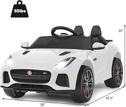Costzon Ride on Car, 12V Licensed Jaguar F-Type SVR Battery Powered Kids' Electric Vehicles w/Remote Control, Front/Rear Lights, MP3/Music/3 Speeds/Spring Suspension, Kids Car Toy for Toddler(White)