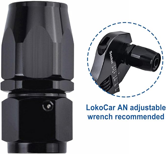 LokoCar 12AN Hose End Fitting 0 Degree Straight Swivel For CPE Braided Hose Black 2Pcs