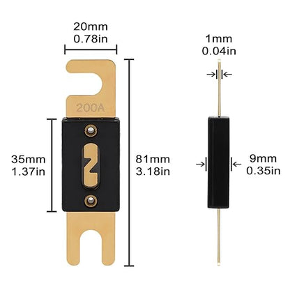 200A ANL Fuse 200 Amp Inline Blade Fuses 32V for Car Audio Inverter Automotive Stereo (Pack of 3 pcs)