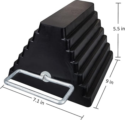 2 Packs Rubber Heavy Duty Wheel Chocks for Travel Trailers with Eye Bolt, Solid Wheel Chock Stopper for Camper, RV, Cars and Truck, Black, 9" Length x 7.1" Width x 5.5" Height