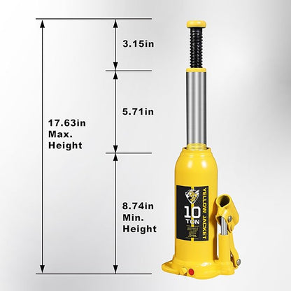 YELLOW JACKET 10 Ton Muti-Directional Welded Bottle Jack (20,000lb), Horizontal Bottle Jacks Use for Car, Pickup, Truck, RV, Auto Repair, Hydraulic Bottle Jack, Yellow
