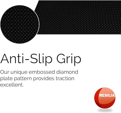 RESILIA Heavy Duty Garage Floor Runner & Protector Mat - Slip Resistant Diamond Plate PVC Mats - Water, Spill, & Stain Resistant, Black (4 feet x 15 feet), Made in The USA