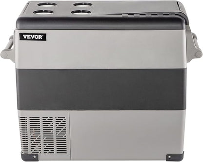 VEVOR CF55 12 Volt 58 Qt Refrigerator, Dual Zone Portable Compressor 12/24V DC and 110-240V AC, Freezer Fridge Cooler, for Car, Truck RV, Camping and Home Use, Black+Gray