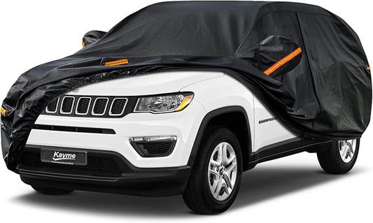 Kayme 7 Layers SUV Car Cover Custom Fit for Jeep Compass (2006-2025) Waterproof All Weather for Automobiles, Outdoor Full Cover Rain Sun UV Protection.Black