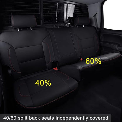 LUCKYMAN CLUB Custom Fit Seat Covers for 2014-2018 Chevy Silverado Sierra 1500 Crew Cab, 2015-2019 Silverado Sierra 2500 3500 Crew Cab (Black&Red)