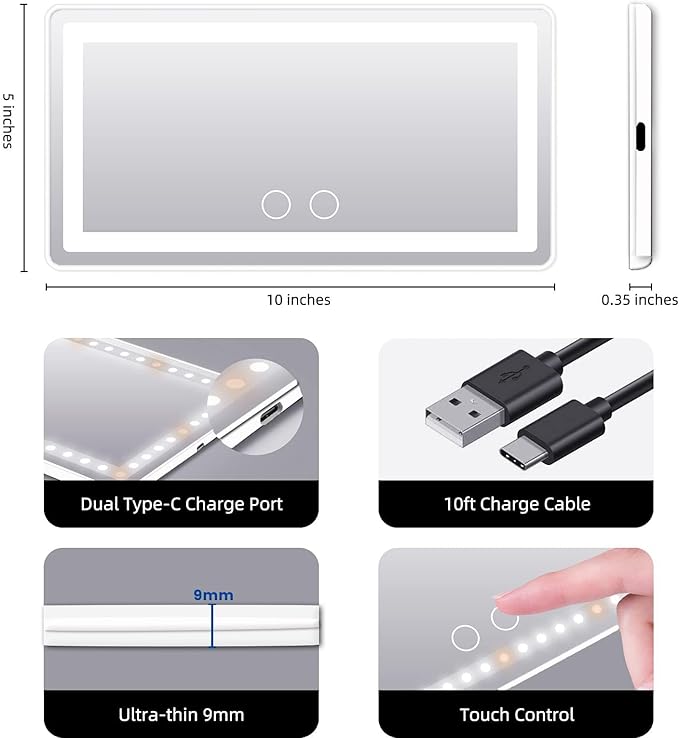 Car Sun Visor Vanity Mirror, 2 Pcs Rechargeable Makeup Mirror With 3 Light Modes & 60 LEDs - Dimmable Clip-on Rear View Sun-Shading Cosmetic, Universal for Car SUV Truck