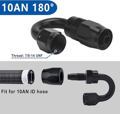 LokoCar 10AN Hose End Fitting 180 Degree Swivel For CPE Braided Hose Black 2Pcs