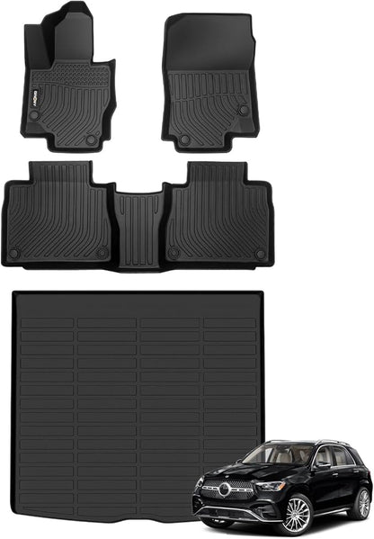 GINOWY-Floor Mats & Cargo Liner for Mercedes Benz GLE 2020-2025, GLE 350丨GLE 450丨43 AMG丨53 AMG丨580丨63 AMG S (No for Coupe), All Weather Car Mats for Mercedes GLE Accessories Car Mats