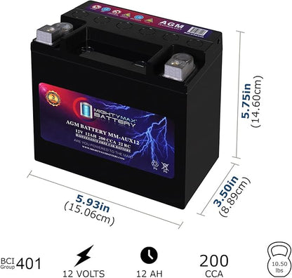 Mighty Max Battery MM-AUX12 Auxiliary Battery 12V 12Ah, 22RC, 200 CCA Rechargeable AGM Car Battery