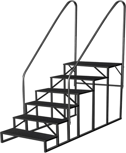 RV Stairs 6 Step Ladder, RV Steps Anti-Slip, Hot Tub Steps with Handrail, 660 lbs RV Ladder for 5th Wheel RV, Mobile Home Stairs(2handrails)