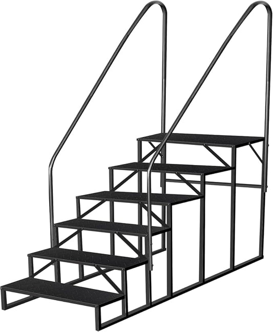 RV Stairs 6 Step Ladder, RV Steps Anti-Slip, Hot Tub Steps with Handrail, 660 lbs RV Ladder for 5th Wheel RV, Mobile Home Stairs(2handrails)