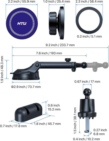 HTU for MagSafe Car Phone Mount Magnetic Phone Holder for Windshield Vent Dashboard Magnetic Suction Phone Mount for iPhone 16/15/14/13/12 & Android (Amparo Blue)