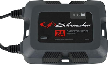 Schumacher Electric Fully Automatic 2A 6V / 12V Battery Charger & Maintainer - Multi-Stage Smart Charging with Quick-Connect Clamps - Car Battery Charger for Motorcycles, Lawn Mowers & More - SC1588