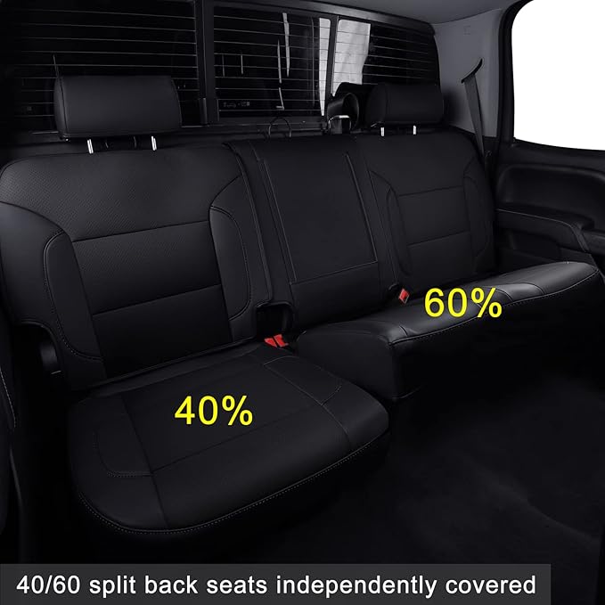 LUCKYMAN CLUB Custom Fit Seat Covers for 2014-2018 Chevy Silverado Sierra 1500, 2015-2019 Silverado Sierra 2500 3500 Crew Cab (Black)