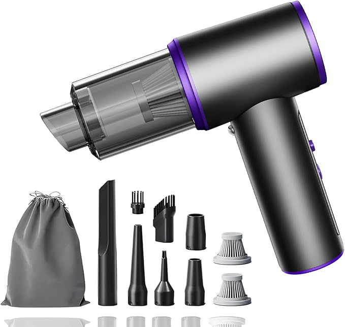 Aihoye Car Vacuum Portable Cordless, 17000PA Mini Vacuum Cleaner with Brushless Motor, 4-in-1 Air Duster & Air Blower & Pump Hand Held Vacuum Cleaner for Car, Home, Office, Camping, Pet, Auto