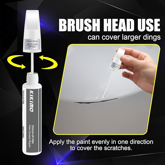 KIKIMO for Tesla Touch Up Paint(Pearl White Multi-Coat(PPSW)), Car Paint Repair Kit for Tesla Model Y/3/S/X, 2 In 1 Scratches Repair with Pen Tip and Brush, Color-Matched for Quick & Easy Fix