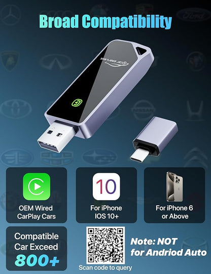 ZIUMIER Wireless CarPlay Adapter, Convert OEM Wired to Wireless CarPlay Dongle, Mini Edition, Plug and Play, No Latency, Compatible with Apple iPhone iOS 10+ & Cars from 2016+