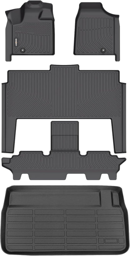 GINOWY-Floor Mats & Cargo Liner for Dodge Grand Caravan 2011-2021(Only for 7 Passenger), TPE All Weather Car Floor Mats Grand Caravan Cargo Liner Trunk Mat Trunk Liner for Grand Caravan Accessories