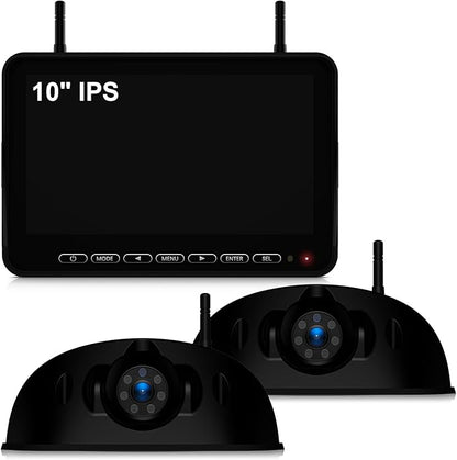 Fookoo 1080P 10" Wireless RV Backup Camera System for Furrion Pre-Wired RV Truck Trailer, 10" HD IPS Monitor & 2 Rear View Cameras, Dual Split Screen IR Night Vision Recording Waterproof - D10Y2