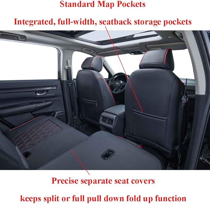EKR Sportage Seat Covers Custom Fit for KIA Sportage EX,X-Line,SX,SX Prestige,X-pro,X-pro Prestige 2023 2024 2025 2026 Leather Car Seat Cover Full Set - Faux Leather (Black with Red Piping)