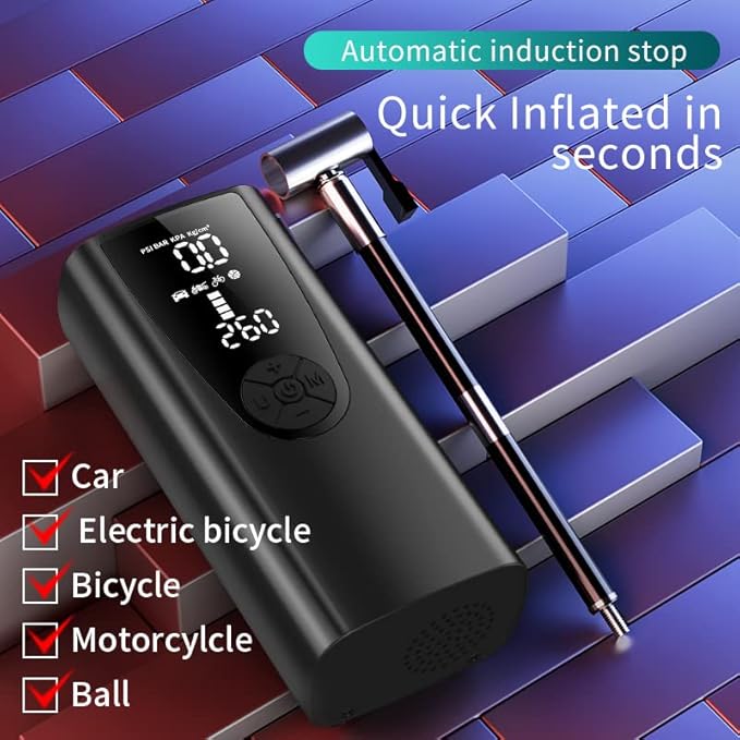 Tire Inflator Portable Air Compressor/Pump for Car Tires w/Digital Tire Pressure Gauge - Air Compressor (120 PSI) - Motorcycle, Electric Bike Pump and Bicycle Pump w/LED Light