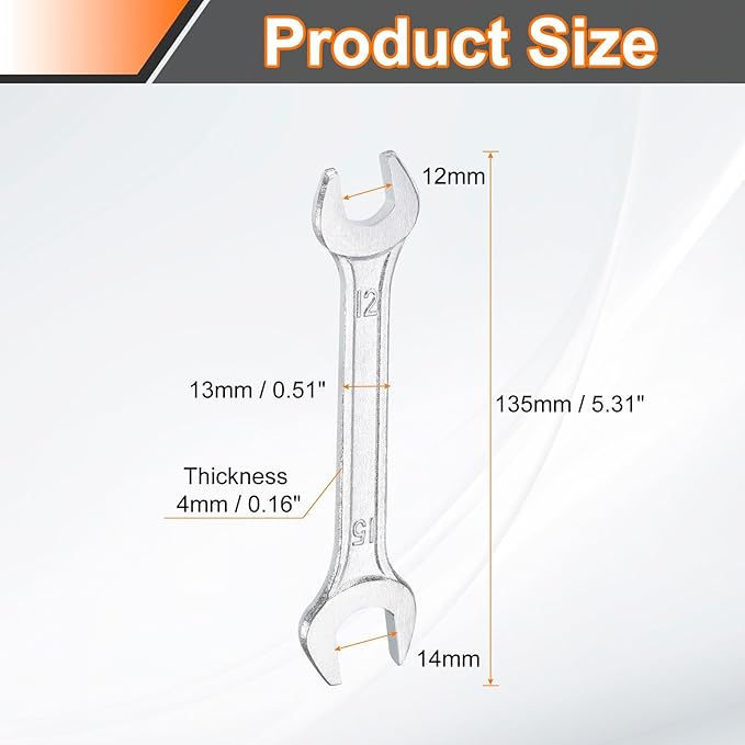 HARFINGTON 2pcs Double Open End Wrench 12mm x 15mm Metric 15 Degree Offset Angle Small Flat Head Wrench Galvanizing Open Ended Spanner for Automotive Repair Furniture Assembly