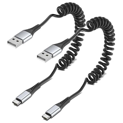 Coiled USB C Cable, 2 Pack USB Type C Coiled Cable for Car Short USB C Retractable Cable for iPhone 15 Pro Max, Samsung Galaxy S23 S22, Moto G8, Google Pixel, USB C Carplay Cord for Android Auto