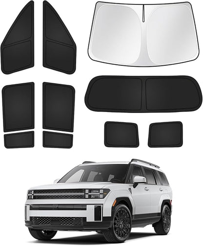 Sunshades for Hyundai Santa Fe 2024 2025 2026 Accessories Windshield Sun Shade Side Rear Window Shade Cover Sun Visor Shield Privacy Protection Keep Vehicle Cool Black 10PCS