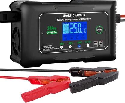 25 Amp Lithium Battery Charger, 12V and 24V Lifepo4,Lead-Acid(AGM/Gel/SLA..) Battery Charger,Battery Maintainer, Trickle Charger, and Battery Desulfator for Car,Boat,Motorcycle, Lawn Mower.