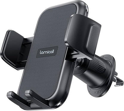 Lamicall 2025 Wider Clamp & Metal Hook Car Phone Holder Vent [Thick Cases Friendly] Phone Holders for Your Car Mount Automobile Hands Free Cradle Air Vent for Smartphone (Dark Grey)