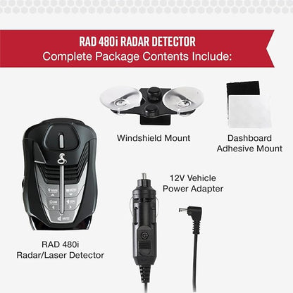 Cobra RAD 480i Laser Radar Detector – Long Range Detection, Bluetooth, Apple CarPlay and Android Auto Compatible, LaserEye Front and Rear Detection, Digital Signal Processing, Black