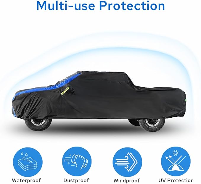 Avecrew Truck Cover Waterproof, All Weather for Truck Cover for Automobiles, Pickup Truck Cover Rain Snow UV Dust Protection(230""-242""), Black-Blue, RZ-21-PXL