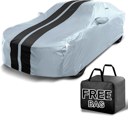 iCarCover Custom Car Cover for Buick Lesabre (1986-1991) Waterproof All-Weather Rain Snow UV Sun Protector Full Exterior Indoor Outdoor Car Cover (Stripe - Gray/Black)