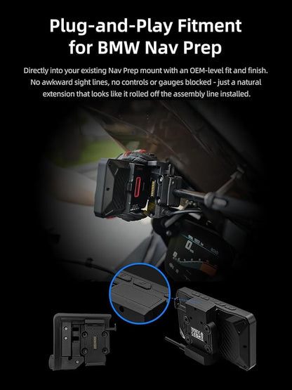 AIO-5 Play for BMW Motorcycles, 3-Pin Interface, Plug-and-Play Smart Display with CarPlay & Android Auto, 60FPS Mode, IP68 Waterproof, Built-in GPS, Anti-Theft Alarm, Data Reading