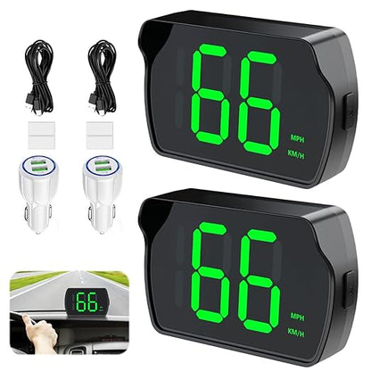 GPS Digital Speedometer for Car MPH, Universal HUD Speed Meter with LED Large Font, Plug Play for Car Truck Motor SUV Golf Cart All Vehicles (2 Pack Digital Speedometer with Charger)