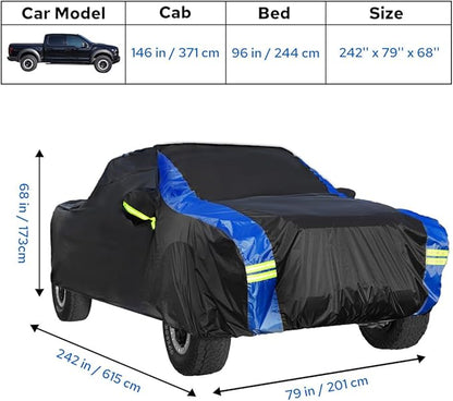 Avecrew Truck Cover Waterproof, All Weather for Truck Cover for Automobiles, Pickup Truck Cover Rain Snow UV Dust Protection(230""-242""), Black-Blue, RZ-21-PXL