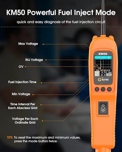 KZYEE KM50 (Upgrade of KM10) Power Circuit Probe Kit - 12V/24V Automotive Circuit Tester Current Probe with AC/DC Voltage/Resistance/Diode/Frequency/Duty Cycle/Fuel Injection, Activate Component