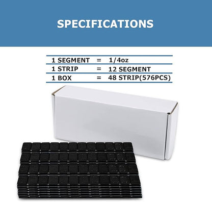 1/4 Oz Black Stick on Wheel Weights (1box，576pcs,144oz), Adhesive Backed Wheel Weights for Cars, Trucks, SUVs, Motorcycles, Low Profile